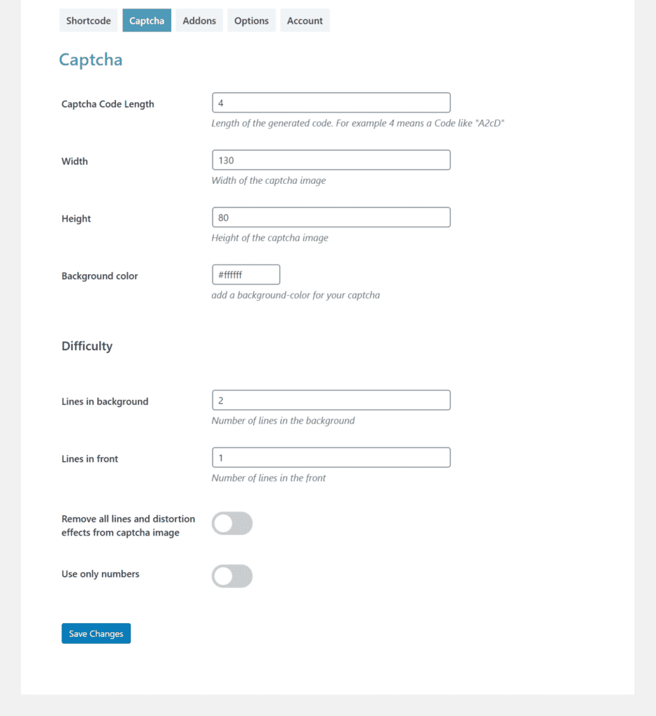 CAPTCHA settings screen in Passster plugin