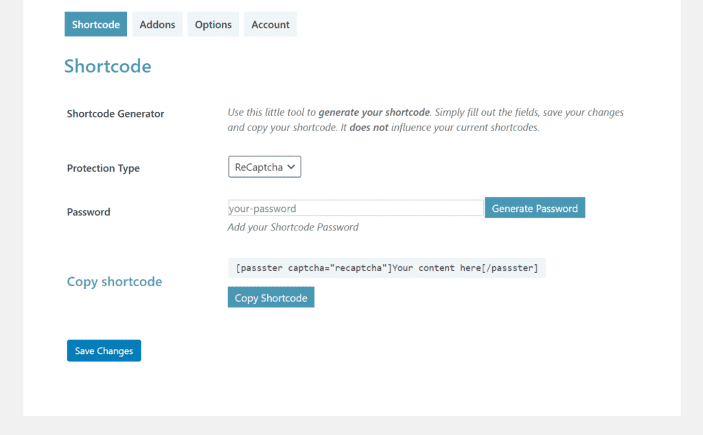 Shortcode for Google ReCAPTCHA in Passster