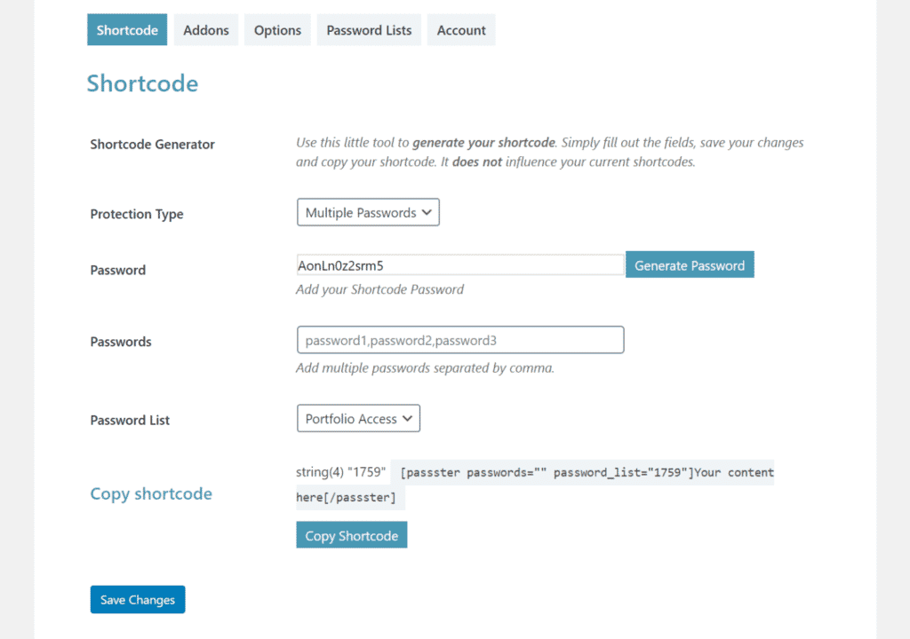 Shortcode for multiple passwords