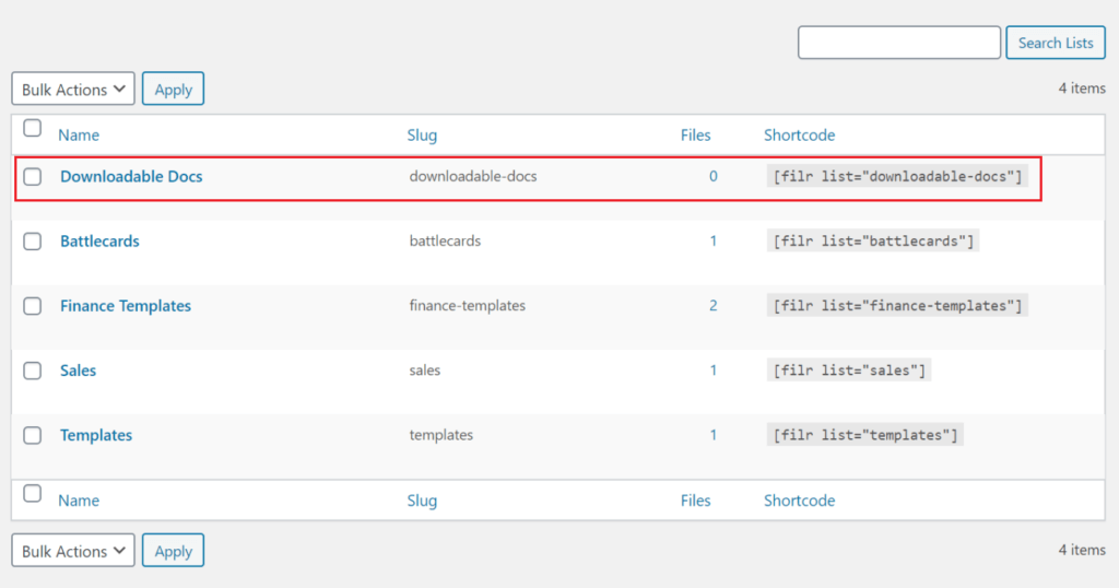 New list shortcode in Filr