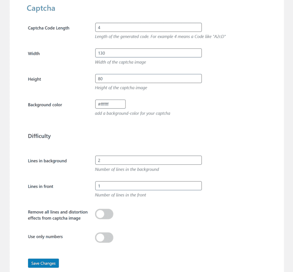 CAPTCHA settings in Passster