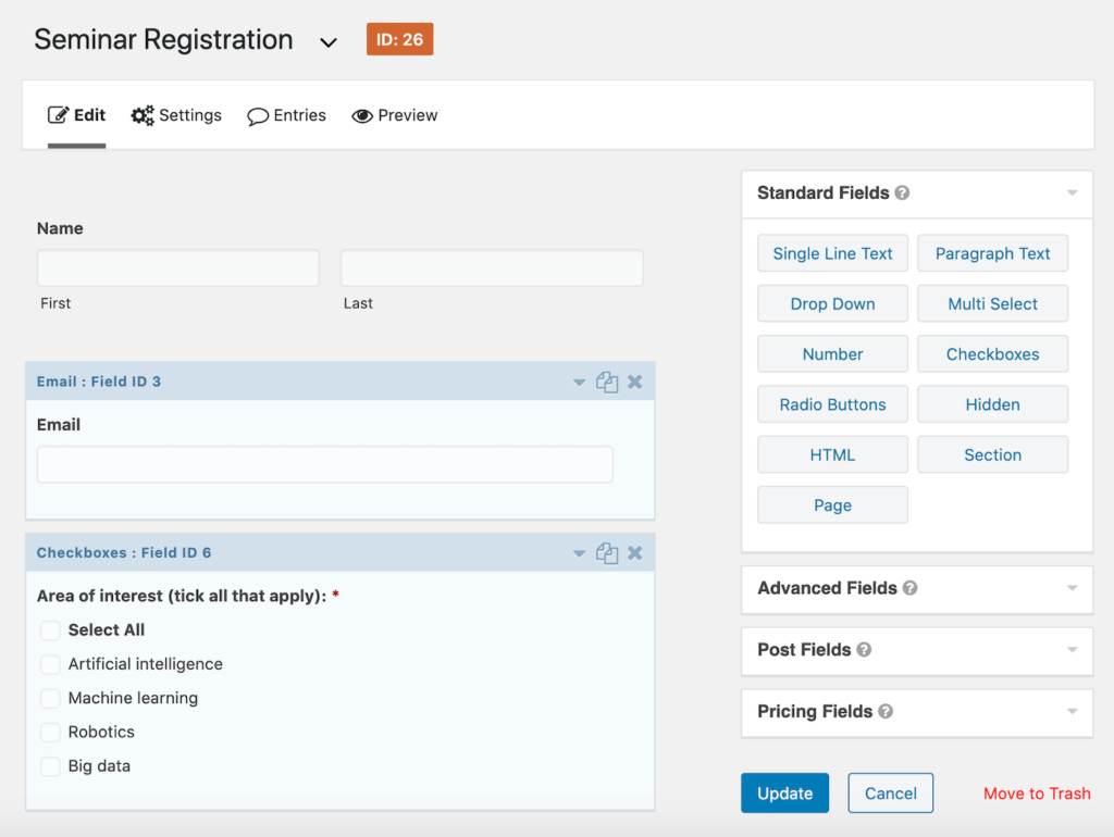 Seminar registration form