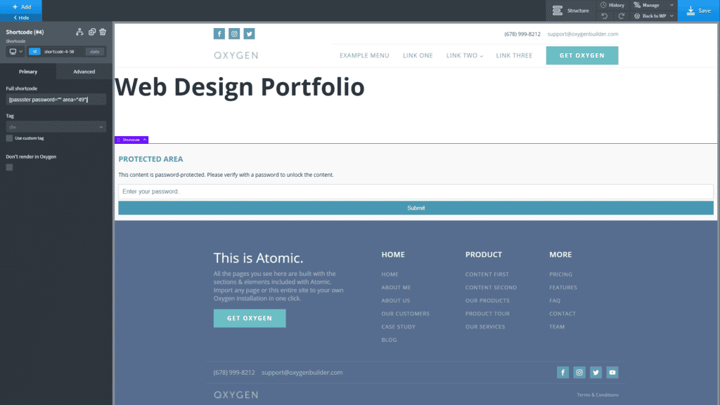 Shortcode editor Oxygen Builder