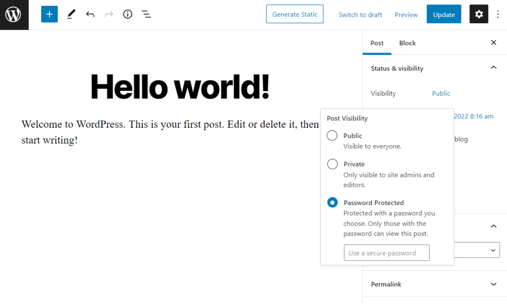 wordpress password protect page