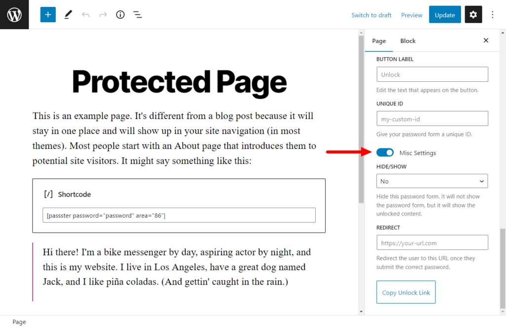 misc settings passster page