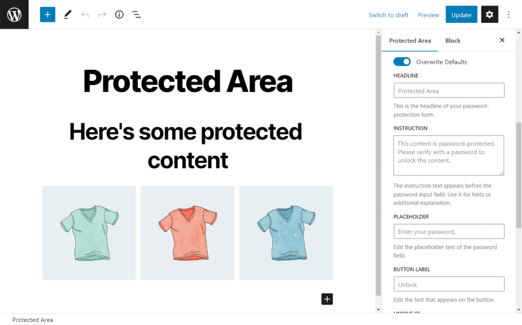 overwrite defaults protected area passster