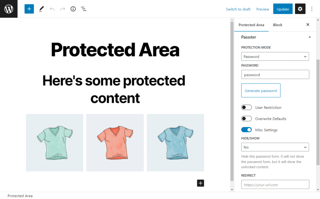 protected area settings passster