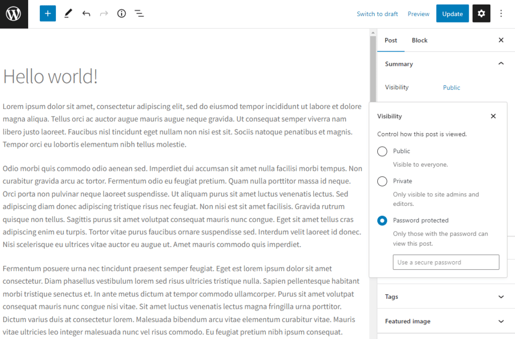 wordpress default password protection