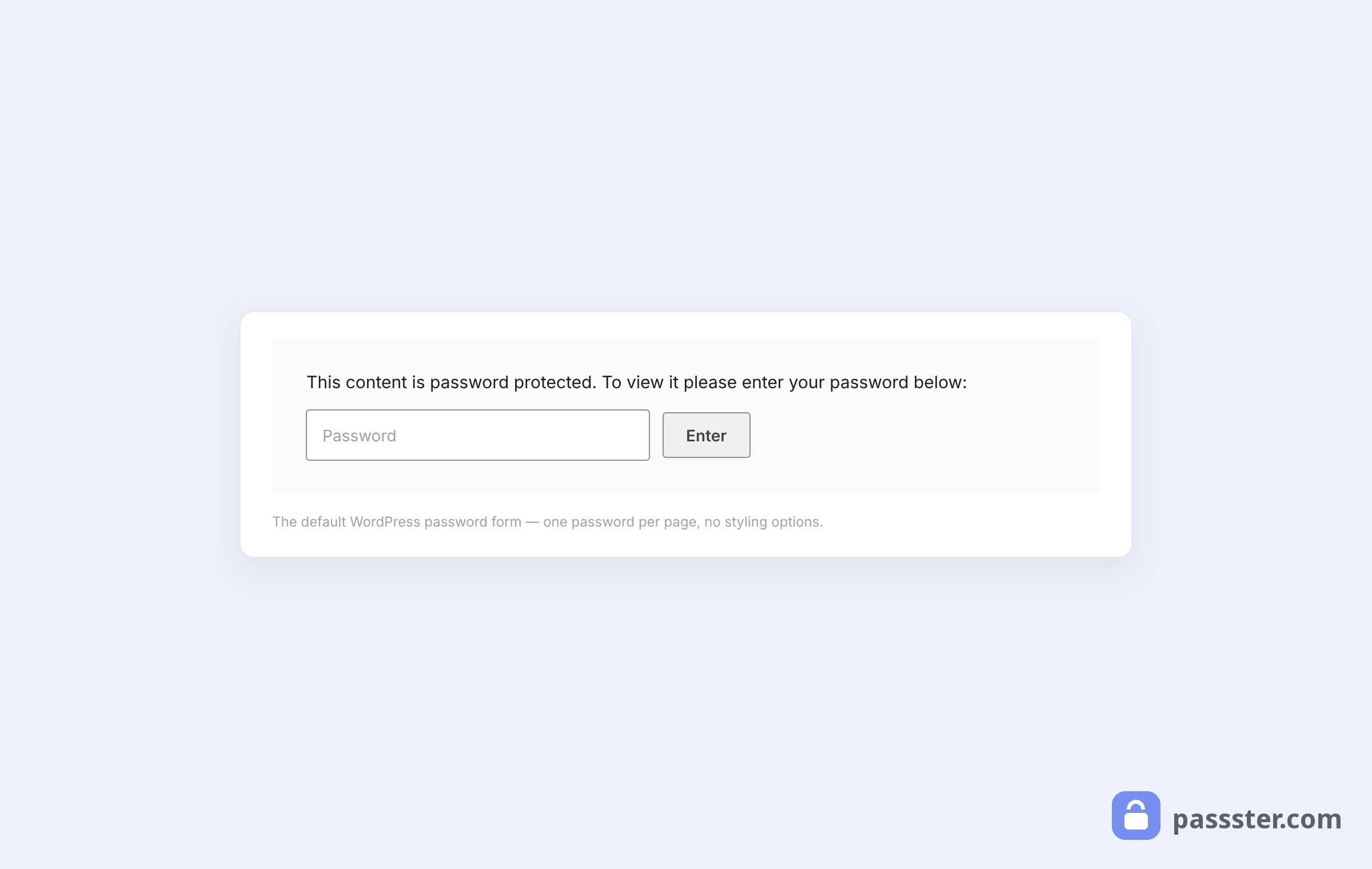 The unstyled default WordPress password form with the standard protected-content message, a password input, and a plain Enter button
